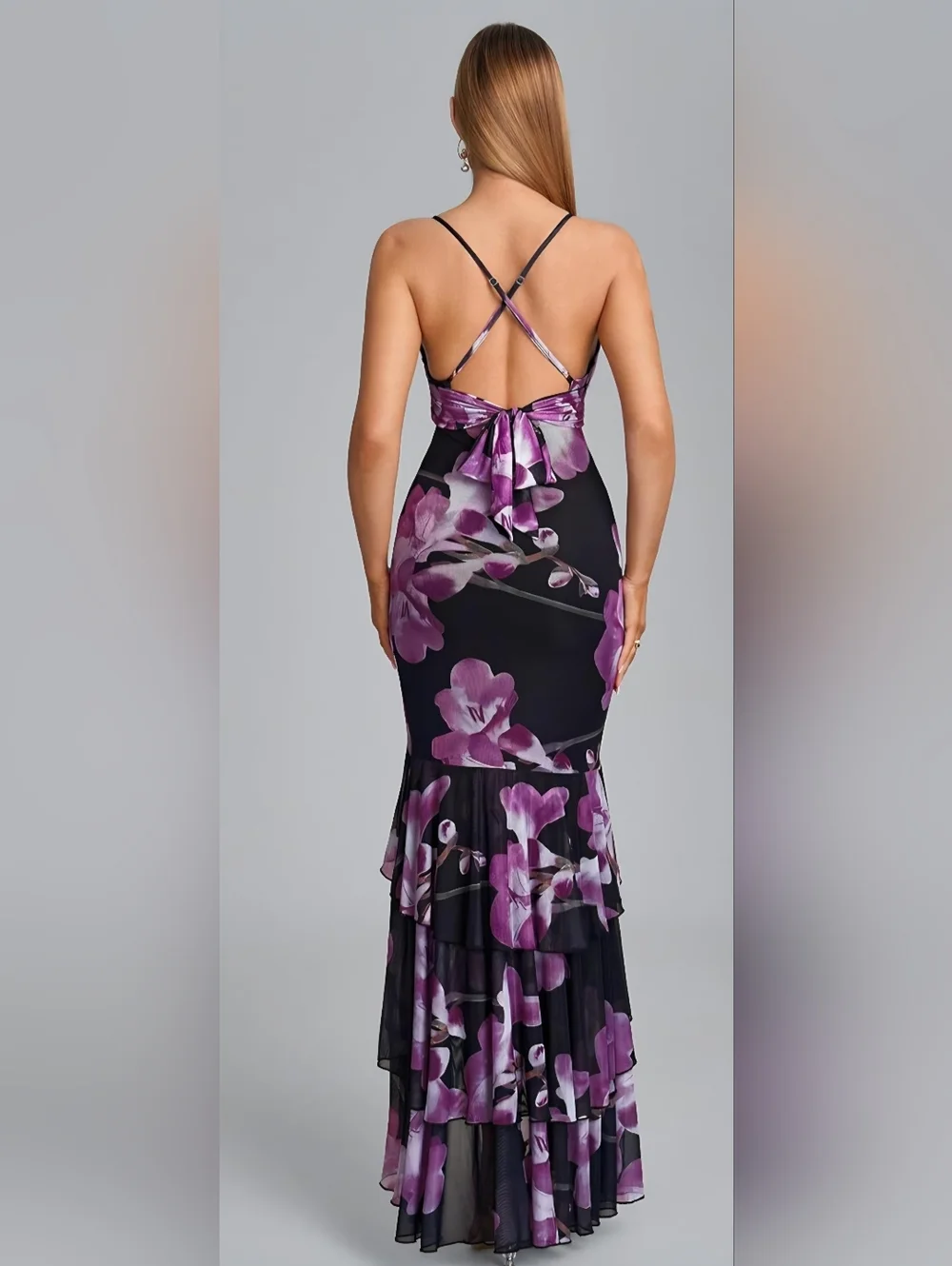 Floral Bodycon Maxi Dress Size L (8–10) V Neck Tie Back Cocktail Formal - Picture 2 of 5